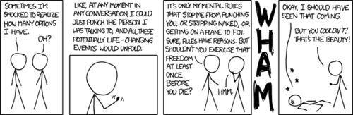 The author pontificates on free will and the multitude of options we have as human beings in this, the 706th edition of his rigidly-scheduled web comic strip.